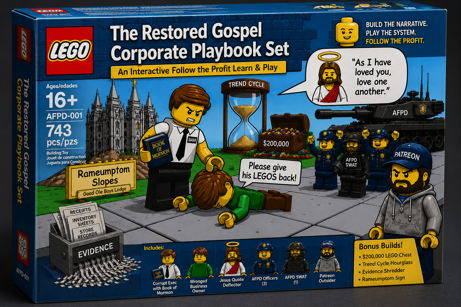 Follow the Profit Restored Gospel Corporate Playbook Parody LEGO Set